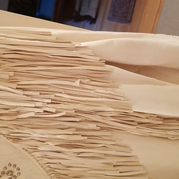 Cream Soft Leather Fringed Western   Jacket Studs - Picture 5 of 13